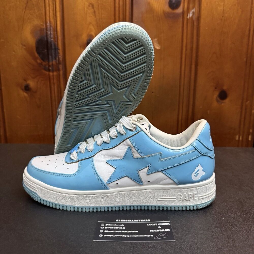 A Bathing Ape Bapesta Lows Sax UNC Baby Blue Patent Leather Sz US8.5 Men's